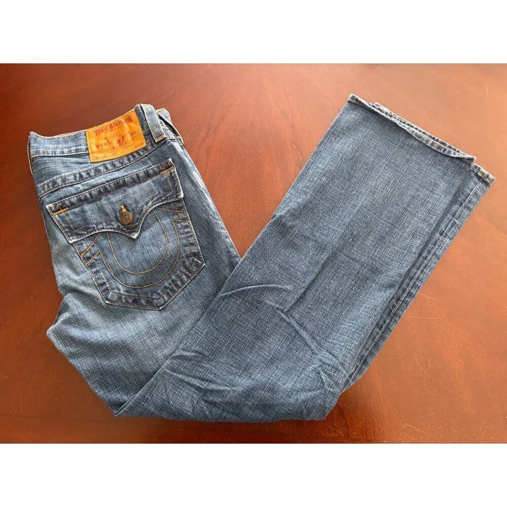 True Religion Men's Y2K Ricky Straight Flap Pocket Jeans Medium Wash Size 34